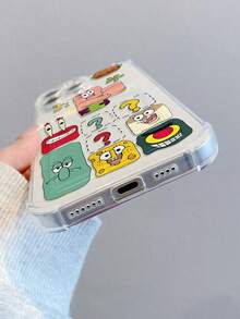 SpongeBob SquarePants 1pc Cute & Fun Transparent Hamburger Square Paws Question Mark Painted Pattern Shockproof Phone Case Compatible With Apple 11/12/12 Pro Max/14 Pro Max/15/15 Pro/16/16 Pro Max/17 And Other Models - Multicolor - View 5