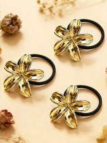 1/3 piezas Diadema de metal con flor de moda y sencilla, diadema de poliéster de alta elasticidad, adecuada para coletas, cabello semi recogido y moños altos, un accesorio de cabello versátil para el uso diario casual de las niñas - Dorado - Ver 7