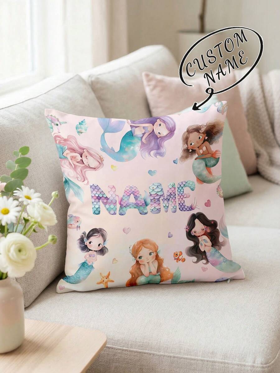 1pc Customizable Personalized Double-Sided Printed Name Pillowcase, Suitable For Birthday Gift, DIY Pattern Pillowcase, Gift For Family, Friends And Yourself - Pink - View 1
