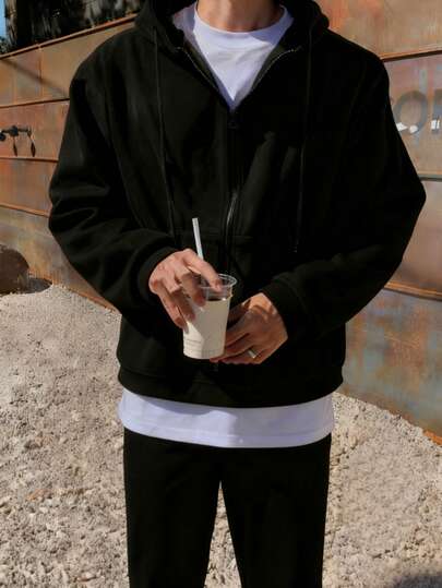 Hombre005 Chaqueta con capucha y cremallera completa para hombre, estilo casual urbano, corte holgado, ligera y cómoda, sin , transpirable, para primavera y otoño, manga larga, bolsillos prácticos, ideal para diario, deporte y ocio, moda juvenil