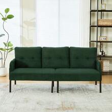 Canapé trois places en velours côtelé, doté d'un revêtement doux et confortable, d'un dossier haut et de poches latérales pratiques. Pieds en métal robustes et construction solide. Convient aux salons, chambres ou bureaux. - Vert sapin - Voir 5