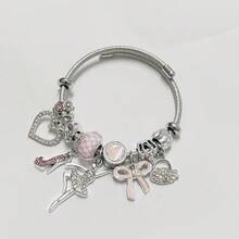 1件装多吊坠时尚心形蝴蝶结串珠不锈钢手链，女友礼物，节日礼物 - 銀色 - 查看 9