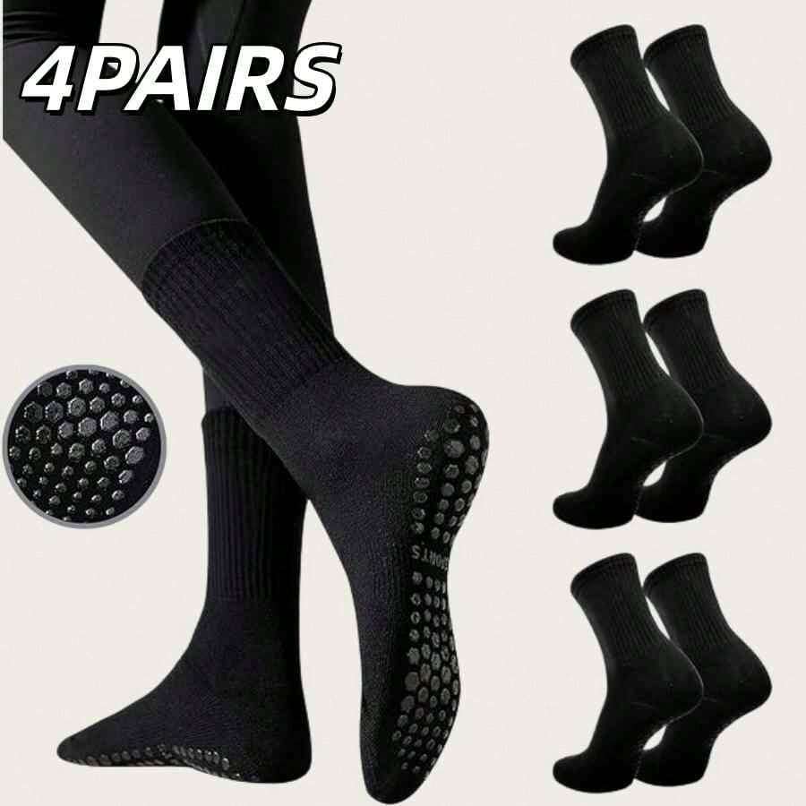 4 Pairs Women's Pilates Non-Slip Grip Socks, Suitable For Yoga, Barre, Hospital, Barefoot Grip Yoga Socks, Women's Gift - Multicolor - View 1