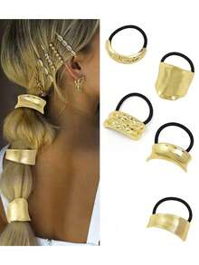 7pcs/6pcs/5pcs/1pc Set Minimalist Metal Hair Ties, Casual Style - Silver - View 6
