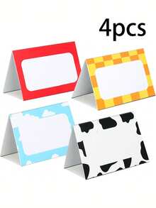 20/4pcs Cartoon Theme Folding Table Cards, Blank Tent Style Table Cards, Birthday Party/Baby Shower Decorations Folding Table Cards, 4 Style Theme Name Setting Cards Folding Table Place Cards, Suitable For Birthday Decorations Party Supplies, Cow, Cowboy, Blue Sky, Racing Pattern Cards - A - View 9