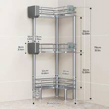 4 Tier Floor Standing Corner Shower Caddy Organizer With Toothbrush Holder, Large Spacing Floor Shower Shelf Rack Storage Stands With Hooks For Bathroom Kitchen, Black - Sliver - 查看 2