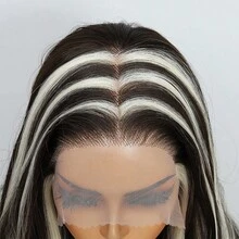 Peluca sintética resistente al calor con onda corporal, color marrón oscuro, de 26 pulgadas, 13x6, con cabello bebé y encaje transparente en el frente para mujeres - Resaltar Rubio - Ver 5