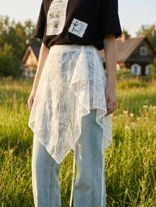 New Korean Style Irregular Lace Tulle Skirt, Versatile Tie-Up Waist Apron Skirt Half Slip - Multicolor - View 7