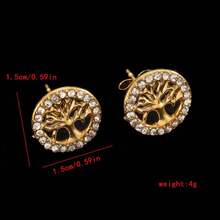 1对18K镀金不锈钢时尚女士耳环，生命之树镶嵌钻石，黄金首饰，蝴蝶吊坠，优雅日常佩戴耳环 - 金色 - 查看 8