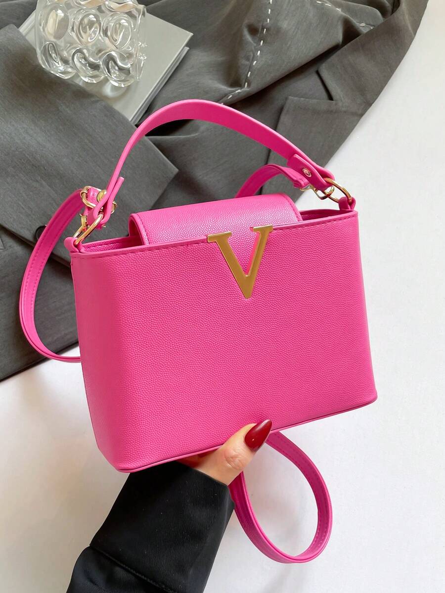 2025 New Luxury Brand Solid Color High-Quality Handbag, Women's Fashion Versatile Shoulder Bag, Large Capacity Tote Bag, Retro Casual Niche Handbag, Glossy High-End Messenger Bag, Summer Crossbody Bag, 2025 New Elegant Crocodile Pattern Large Capacity Mother Bag, Fashion Personalized Women Pillow Bag - Hot Pink - View 1