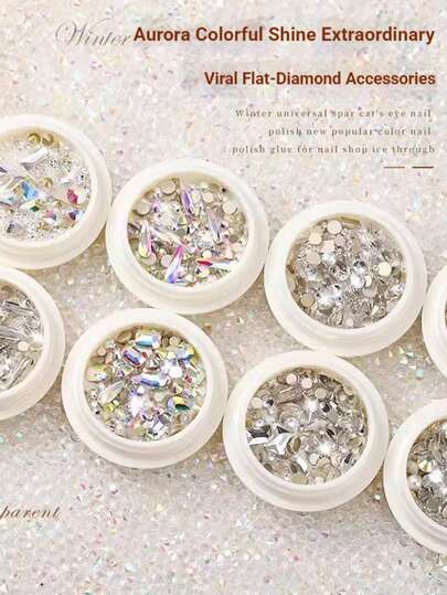3D Gemstone Manicure Crystal Diamond Aurora White Crystal Diamond Nail Art Decorations, Manicure Crystal And Small Metal Beads Pearl Alloy Decorations Nails