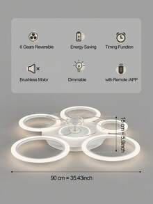Modern 5-Ring LED Ceiling Fan With Light, Flush Mount Dimmable Fan Light With Remote, Quiet Bladeless Ceiling Fan For Bedroom Living Room - one-size - View 13