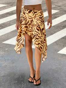 Women's Summer Bohemian Asymmetric Hem Knee-Length Skirt - Multicolor - View 4
