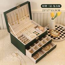 1pc Multi-Layer Leather Jewelry Storage Box, Suitable For Earrings, Rings, Watches, Necklaces And Bracelets, Large Capacity, Anti-Oxidation - Multicolor - View 11