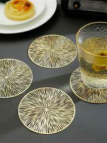 金色镂空PVC防滑杯垫，耐热易清洁，适用于日常餐具、节日、派对、酒吧、居家庆典、秋冬季节，时尚百搭的圣诞礼物 - 金色 - 查看 2