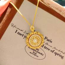 New Chinese Style Palace Flower Filigree 18K Gold Plated Zirconia Rotating Bagua Compass Pendant Necklace - Gold - View 4