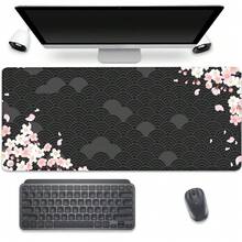 Alfombrilla de ratón con diseño de flores de cerezo en acuarela negra, alfombrilla de ratón grande para juegos con bordes cosidos, base de goma antideslizante e impermeable para oficina, trabajo en casa y escritorio - Rectángulo - Ver 1