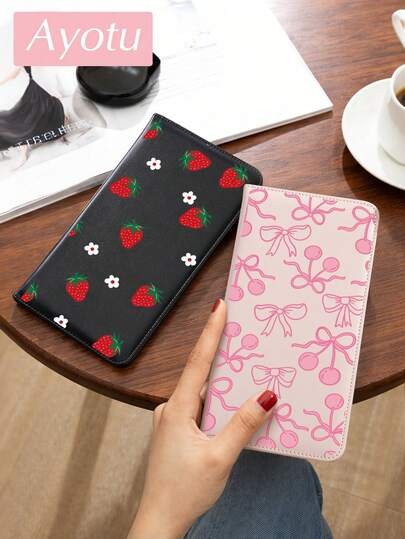 Ayotu 1pc Strawberry & Cherry Blossom Pattern Car Registration & Insurance Card Holder, PU Leather Glove Box Storage Pouch, Car Registration & Insurance Card Wallet, Car Card Case, Travel Essentials, Back To School Supplies, Holiday Accessories, Passport Holder, Ideal Gift For Car, Truck, Motorcycle And Trailer Owners, Also A Great Choice For Christmas And New Year Gifts