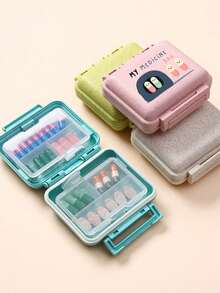 迷你六格便携药盒，药品收纳盒，旅行药盒，印有“我的药袋”和药丸图案，六格周用药整理盒，首次旅行药盒，每日维生素药盒，口袋药盒，精美收纳盒，家居旅行必备 - 彩色 - 查看 7