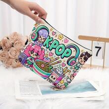 Mattel 1个美泰KPOP卡通音乐主题化妆包，可折叠轻便化妆包，拉链封口，送给女性、朋友的生日或毕业礼物，旅行收纳包 - 彩色 - 查看 3
