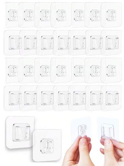 1-50 pares de ganchos adhesivos de doble cara para pared, fuertes y transparentes, sin dejar rastro, para almacenamiento en cocina, dormitorio y pared