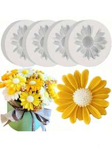 1 Set Seamless Chrysanthemum 4-Piece Aroma Stone Silicone Mold, Handmade DIY Fragrance Stone Decor Mold, Multiple Patterns, Non-Stick & Easy Release - White - View 1