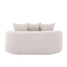 Este moderno conjunto de sofá de dos plazas presenta cojines redondos y profundos con estampado de nubes de chenilla, un diseño compacto sin muelles e incluye tres cojines decorativos. Ideal para apartamentos pequeños. - Beis - Ver 11