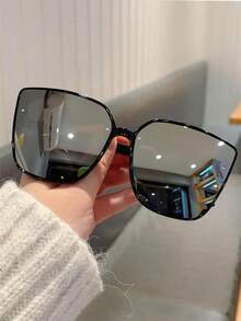 Unisex Square Large Frame Versatile Fashion Fashion Glasses, Minimalist Style - Black - View 5