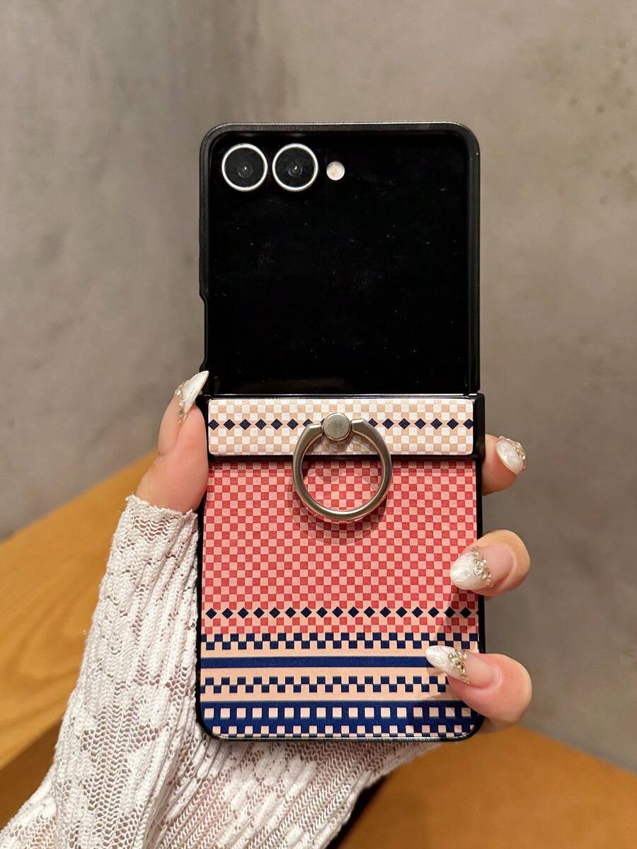 1个商务凯夫拉纹理指环支架，适用于三星Galaxy Z Flip 7、Z Flip 7FE、Z Flip 6、Z Flip 5折叠手机壳 - 彩色 - 查看 1