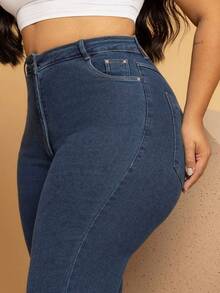 Divas Jeans Wide Leg Fit Plus Size Estrutura Alta Denim Escuro Premium - Lavagem escura - Visão 8