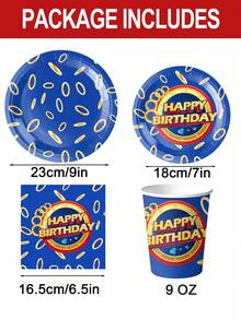 10件套蓝金戒指印花生日派对用品，电子游戏主题派对一次性餐具及装饰品 - 彩色 - 查看 2