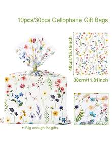 10/30pcs Spring Wild Flower Transparent Plastic Gift Bags, Wild Flower Pattern Gift Packaging Large Bags Suitable For Wedding, Spring Party, Birthday Party Decoration, Party Cookies, Snacks, Candy Decoration, Baking Bags, Candy Bags, Snack Packaging Bags, Cookie Storage Bags, Ideal For Large Gift Packaging And Gift Basket Packaging, Spring Decoration, Home Decor, Party Bag Filler - Wildflowers - View 12