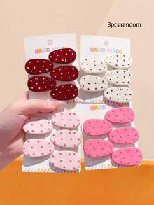 8件套卡通椭圆波点发夹组合，豹纹、格子、纯色发饰，适合女性和女孩，休闲、通勤或派对场合皆宜，可轻松提升您的造型。 - 彩色 - 查看 7