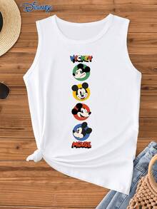 Disney 1 chiếc áo tank top nữ in hình chuột hoạt hình, kiểu dáng thường ngày, thích hợp cho mùa hè. - trắng - Xem 1