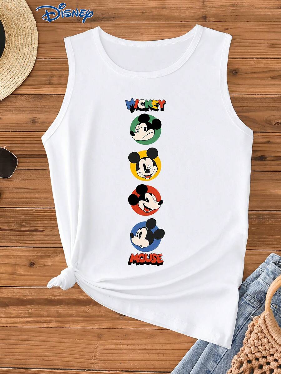 Disney 1 chiếc áo tank top nữ in hình chuột hoạt hình, kiểu dáng thường ngày, thích hợp cho mùa hè. - trắng - Xem 1