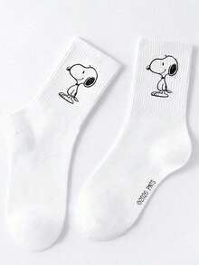 SNOOPY 1雙正版史努比圖案男士中筒運動襪，可愛卡通設計，吸汗休閒百搭圓口襪 - 彩色 - 查看 4