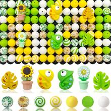 25/33 piezas Juego de cuentas de silicona de la serie Camaleón - Camaleón amarillo y verde con diseño de hoja de girasol - Adecuado para manualidades DIY como llaveros, collares, pulseras, bolígrafos decorativos, joyería y colgantes - Excelente para regalos de vacaciones y cumpleaños - Serie Camaleón - Ver 13