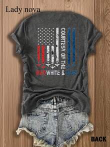 LADYNOVA Double Sided Printing American Flag Country Of The Red White And Blue Lady Nova T Shirt,Summer Outfits For Women, Vacation Outfits Women, Summer Clothes, Festival Outfits,Summer Tops - 深灰色 - 查看 3