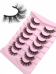 7 Cặp lông mi giả cao cấp, mềm mại, tự nhiên, kiểu dáng chữ thập, dày, nhẹ, có thể tái sử dụng. - màu đen - Xem 7