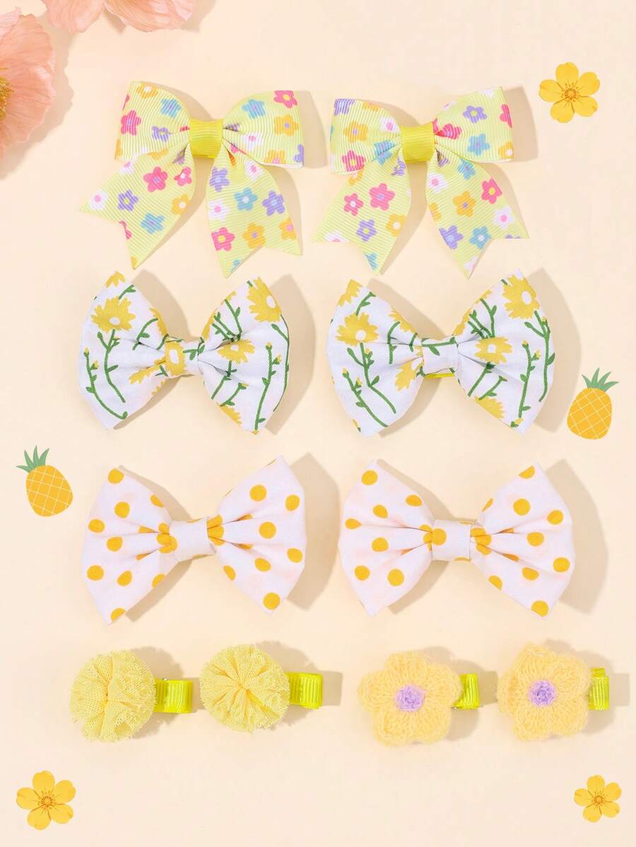 10 buc arcuri florale pentru păr pentru fete, agrafe de păr colorate cu imprimeu floral, cleme galbene cu buline, agrafe de păr drăguțe, stil dulce, pentru vacanța de primăvară și purtarea zilnică casual, coafură în stil natural, accesorii de păr pentru adolescenți - Multicolor - Vizualizare 1