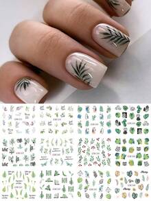1pc 12 Designs Tropical Holiday Style Water Transfer Nail Stickers With Fern Leaf, Palm, Mango, Raspberry Patterns, Summer & Spring Nail Art Decals, DIY Nail Decoration For Women And Girls, Daily And Holiday - MultiWarna - View 6
