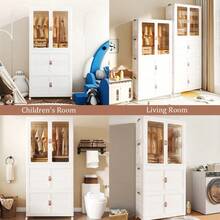 70cm Wide Multi-Layer Foldable Wardrobe Storage Cabinet With Wheels, Magnetic Double Door Stackable Wardrobe Organizer, Large Capacity Portable Clothing Storage Unit, Suitable For Bedroom, Living Room, Home Decoration - 白色 - 查看 2