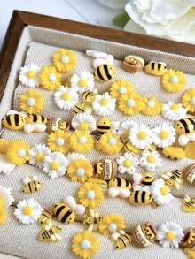 10个/20个随机混装ABS卡通黄色小蜜蜂可爱蜂蜜罐花朵美甲饰品甜美风格美甲配件DIY美甲用品 - 彩色 - 查看 7