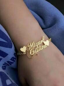 [Custom] 1pc Customized Name Bracelet Cuban Chain, Customized Couples Name Necklace, Unique Bracelet, Personalized Name Bracelet Gift - Multicolor - View 2