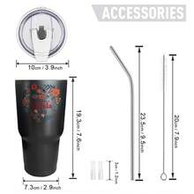30oz Stainless Steel Tumbler Black White Options,  The Best Grandma Floral Pattern Graphic Cups, Insulated Travel Coffee Mug With Lid And Straw , Double Wall Vacuum Reusable Travel Cups,  Funny Birthday Party Gift For Men - 黑色 - 查看 3