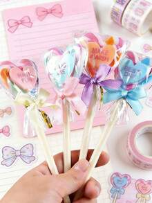 1支/2支/4支装心形棒棒糖圆珠笔，0.7毫米，日记本、返校必备及学习用品 - 愛心糖果原子筆 - 查看 3