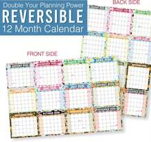 Hadley Designs Yearly Wall Calendar 2026 Large - 12 Month Dry Erase Calendar For Wall, Double-Sided, Reversible, Erasable, Reusable, Full Year Long Annual Planner - Doodle Colorful - ColorA - 查看 3