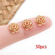 50pcs Bead Caps 18K Golden Plated Pretty Filigree Flower Bead Caps Brass Flower End Caps Loose Beads For Bracelet Necklace DIY Jewelry Making Crafts Supplies - Multicolor - View 15