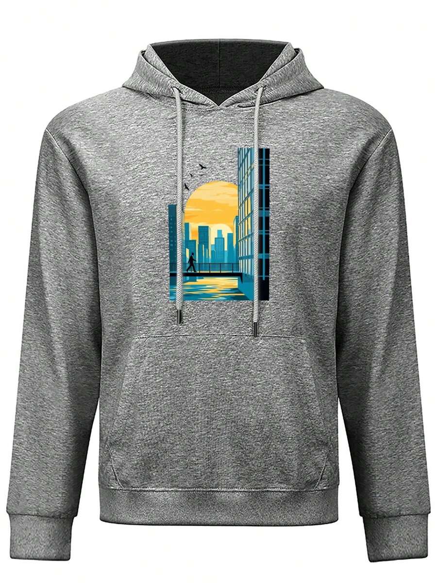 Men's Hoodie Pullover Sweatshirt, Breathable Cotton Blend Loose Fit With Unique Graphic Print - Màu xám đen - Xem 1