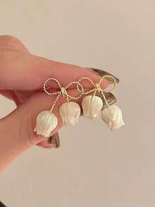 Bow Tulip Earrings, New Elegant Earrings With Unique Design For Women - Gold - View 2